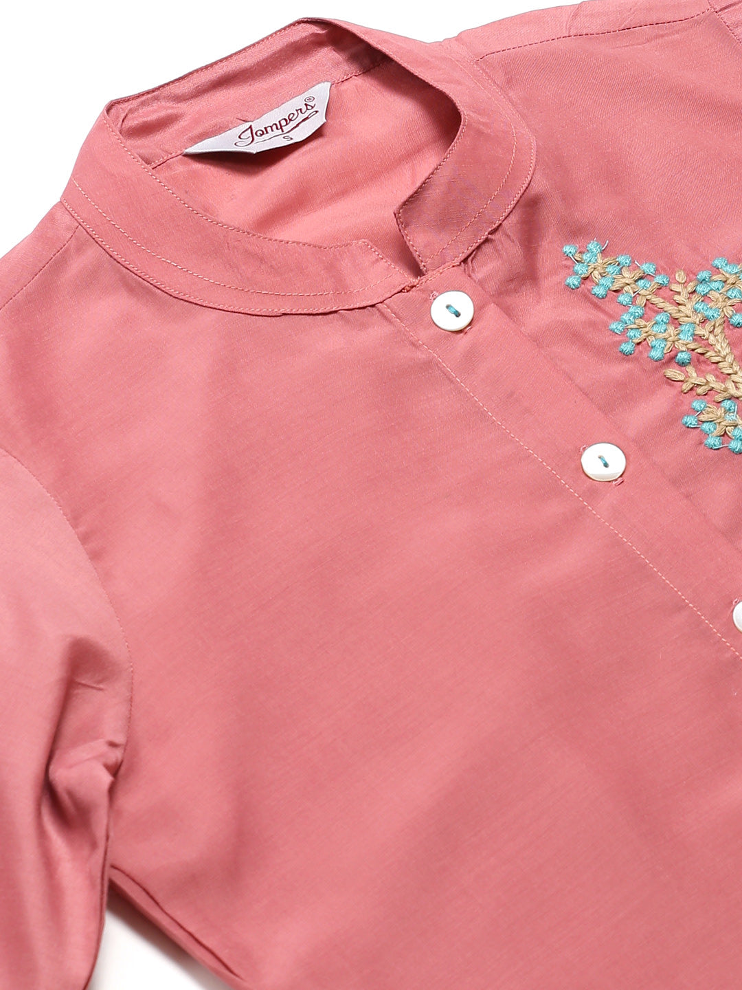 Jompers Women Pink Embroidered Solid Kurta with Trousers - Distacart