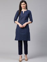 Thumbnail for Jompers Women Blue Printed Kurta with Trousers - Distacart