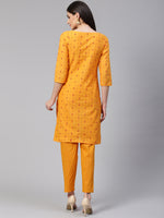 Thumbnail for Jompers Women Yellow Printed Kurta with Trousers - Distacart