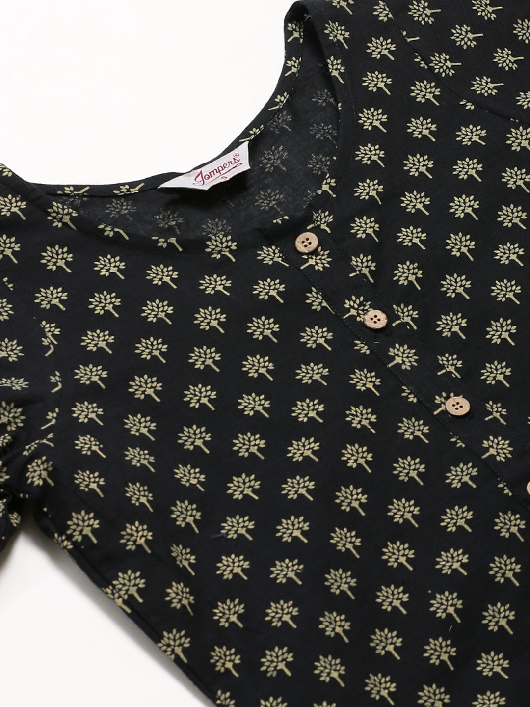 Jompers Women Black and Beige Printed Kurta with Trousers - Distacart