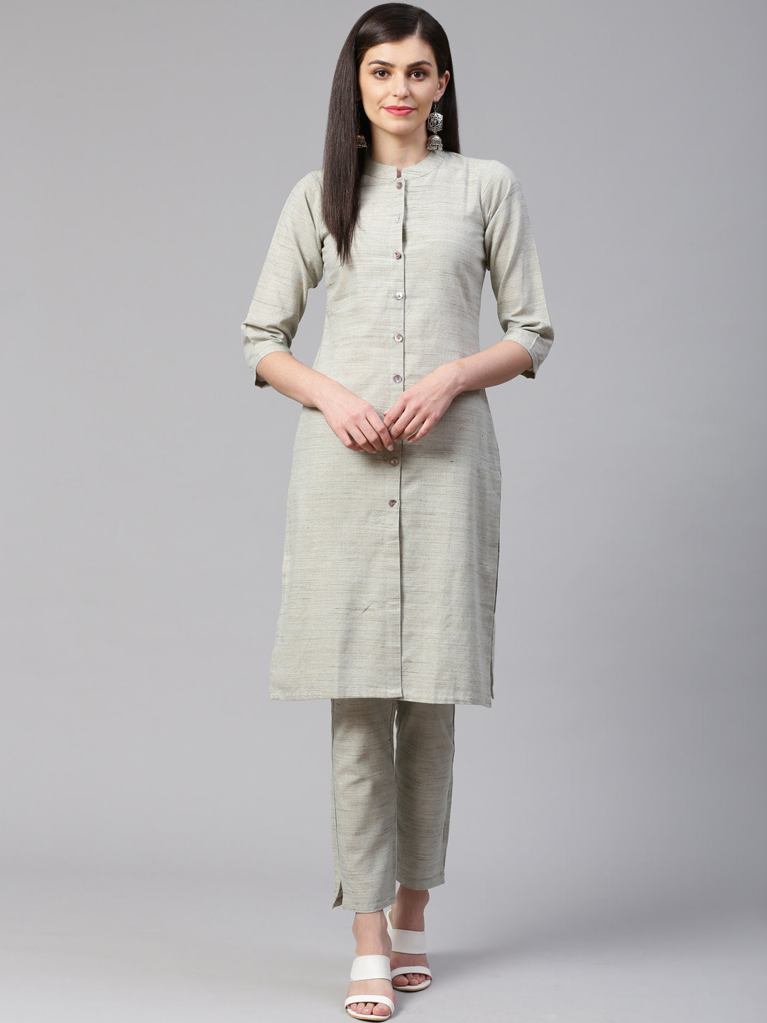 Jompers Women Grey Woven Design Kurta with Trousers - Distacart