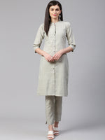 Thumbnail for Jompers Women Grey Woven Design Kurta with Trousers - Distacart