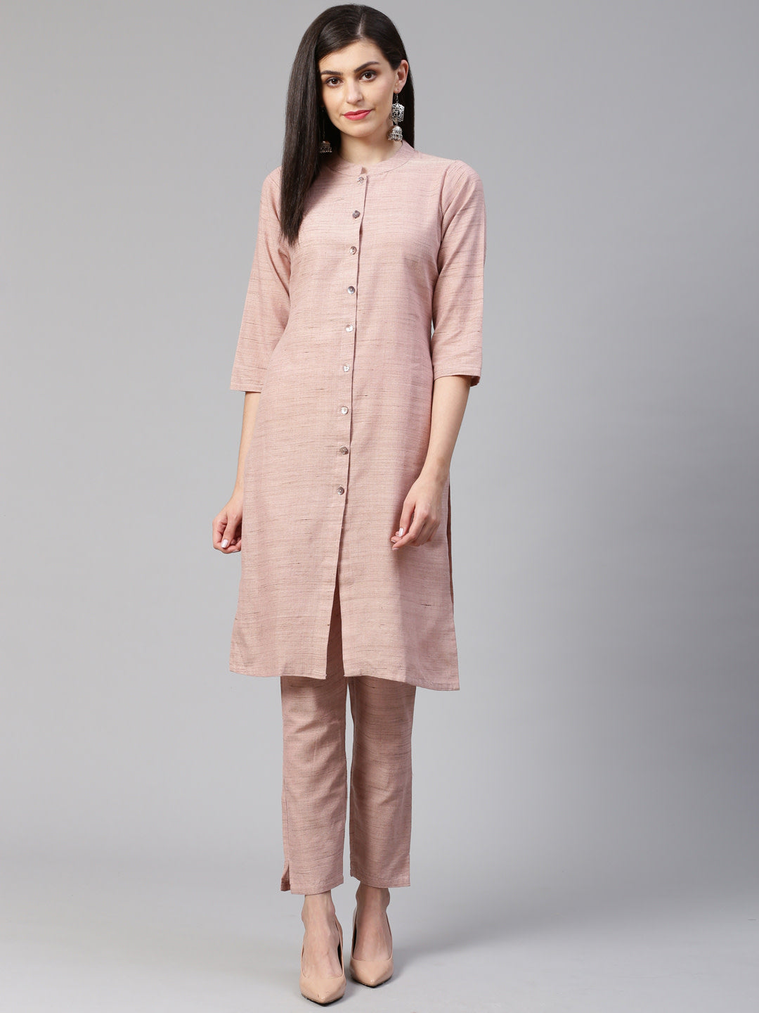Jompers Women Pink Woven Design Kurta with Trousers - Distacart