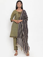 Thumbnail for Jompers Women Mustard Solid Kurta with Trousers & Dupatta - Distacart