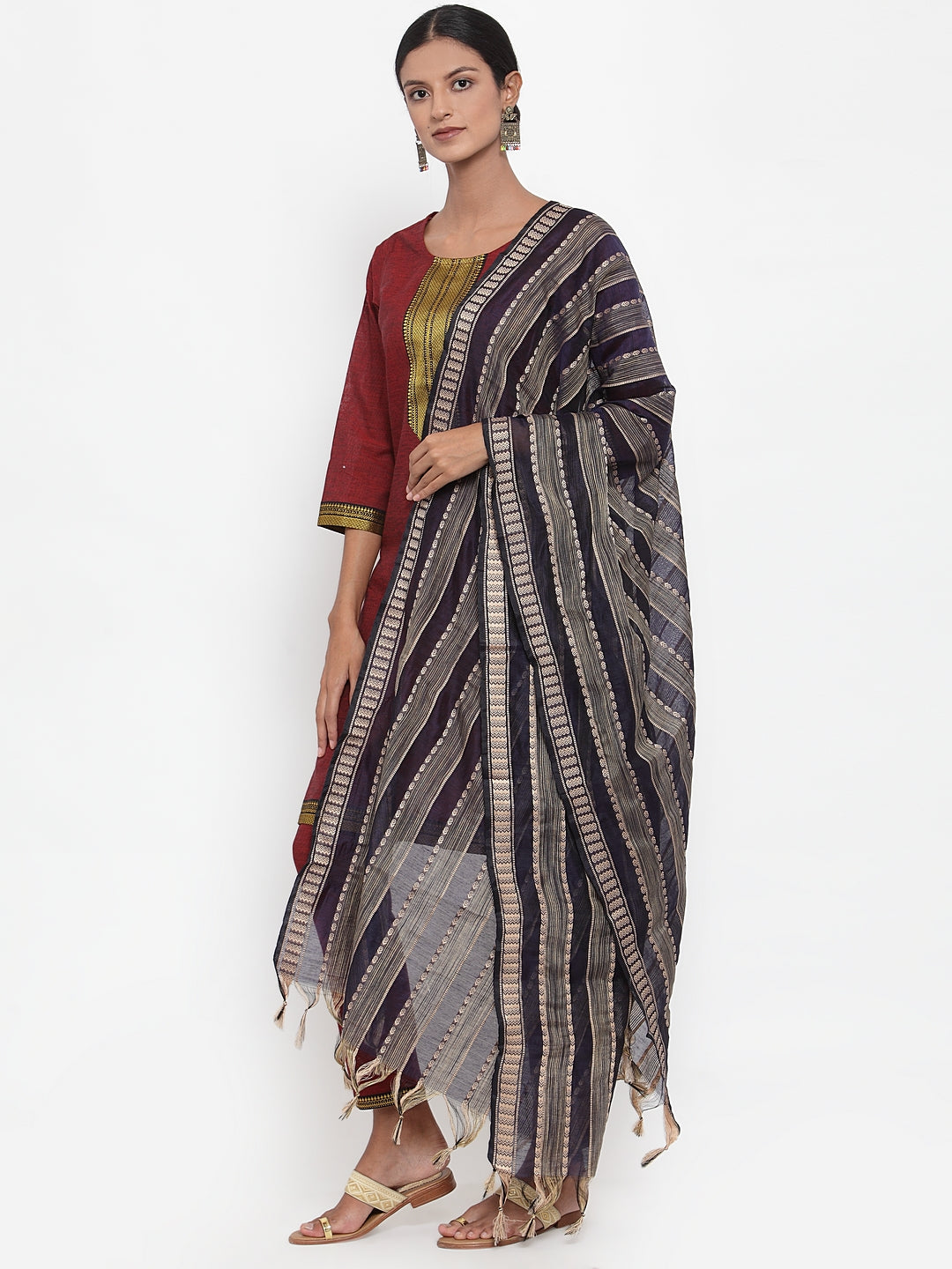 Jompers Women Maroon Solid Kurta with Trousers & Dupatta - Distacart