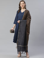 Thumbnail for Jompers Women Navy Blue & Charcoal Grey Self Design Kurta with Trousers & Dupatta - Distacart