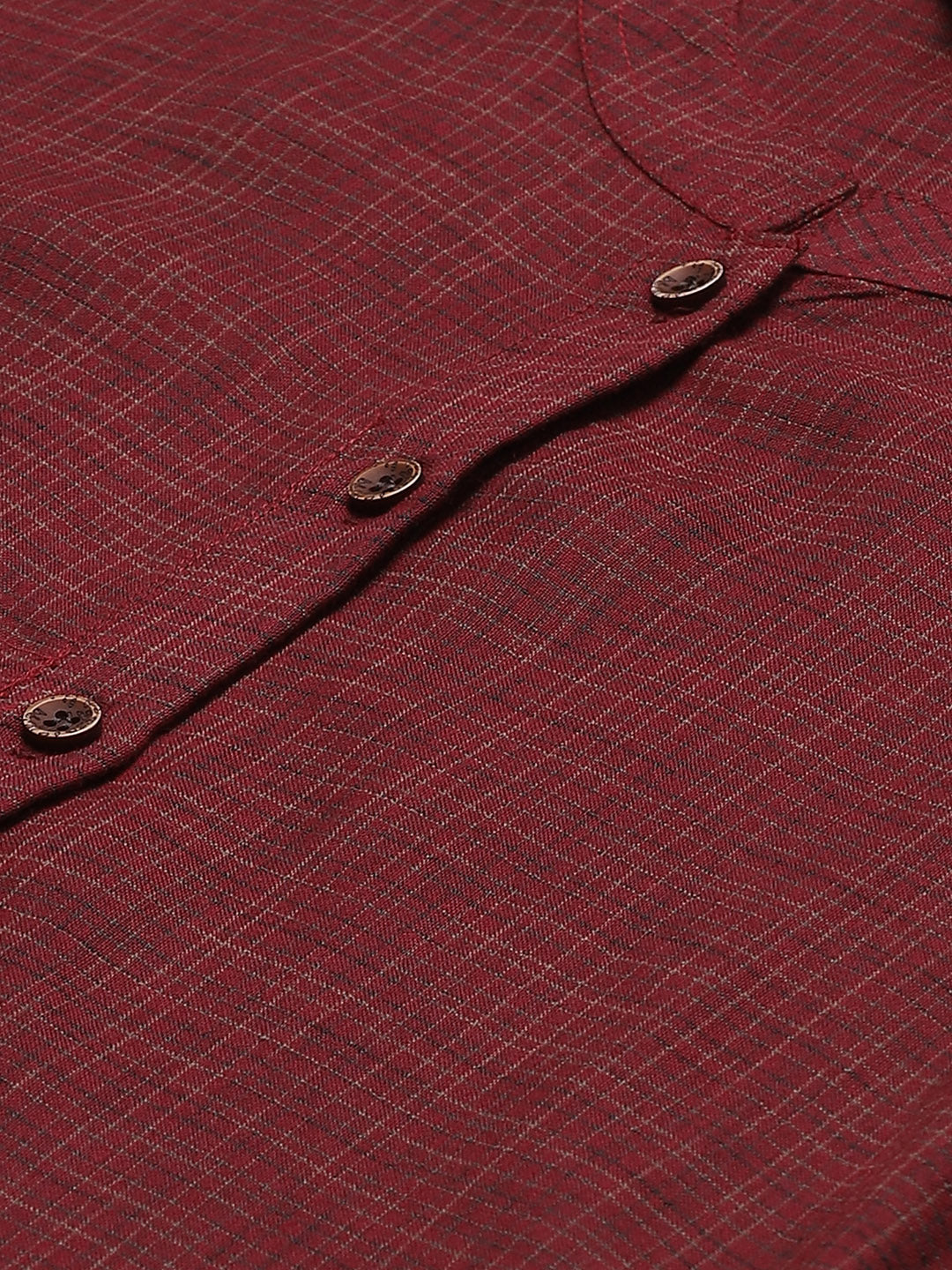 Jompers Women Burgundy & Beige Self Checked Kurta with Trousers & Dupatta - Distacart