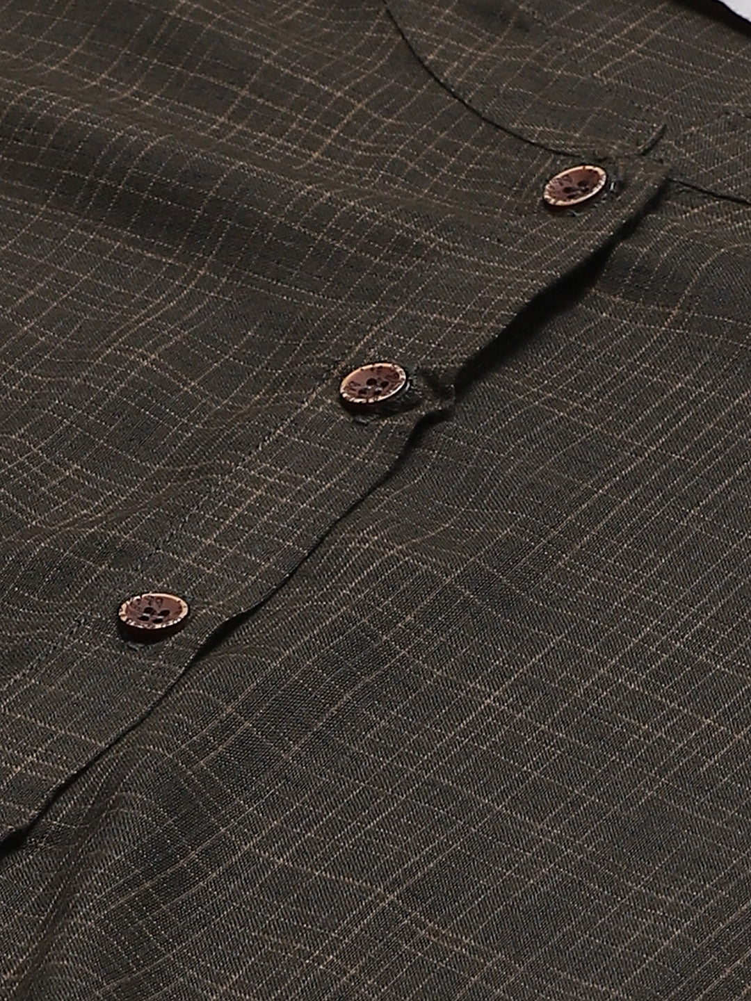 Jompers Women Charcoal Grey & Beige Self Checked Kurta with Trousers & Dupatta (Olive) - Distacart