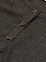 Thumbnail for Jompers Women Charcoal Grey & Beige Self Checked Kurta with Trousers & Dupatta (Olive) - Distacart