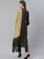 Thumbnail for Jompers Women Charcoal Grey & Beige Self Checked Kurta with Trousers & Dupatta (Olive) - Distacart