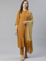 Thumbnail for Jompers Women Mustard & Beige Self Checked Kurta with Trousers & Dupatta - Distacart