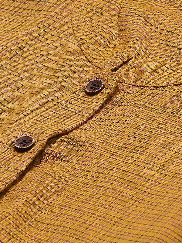 Jompers Women Mustard & Beige Self Checked Kurta with Trousers & Dupatta - Distacart