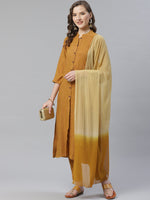Thumbnail for Jompers Women Mustard & Beige Self Checked Kurta with Trousers & Dupatta - Distacart