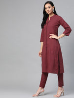 Thumbnail for Jompers Women Maroon & Grey Solid Kurta with Trousers & Dupatta - Distacart