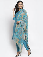 Thumbnail for Jompers Women Blue & Green Self-Striped Kurta with Trousers & Printed Dupatta - Distacart