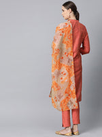 Thumbnail for Jompers Women Rust Orange & Beige Self-Striped Kurta with Trousers & Dupatta - Distacart