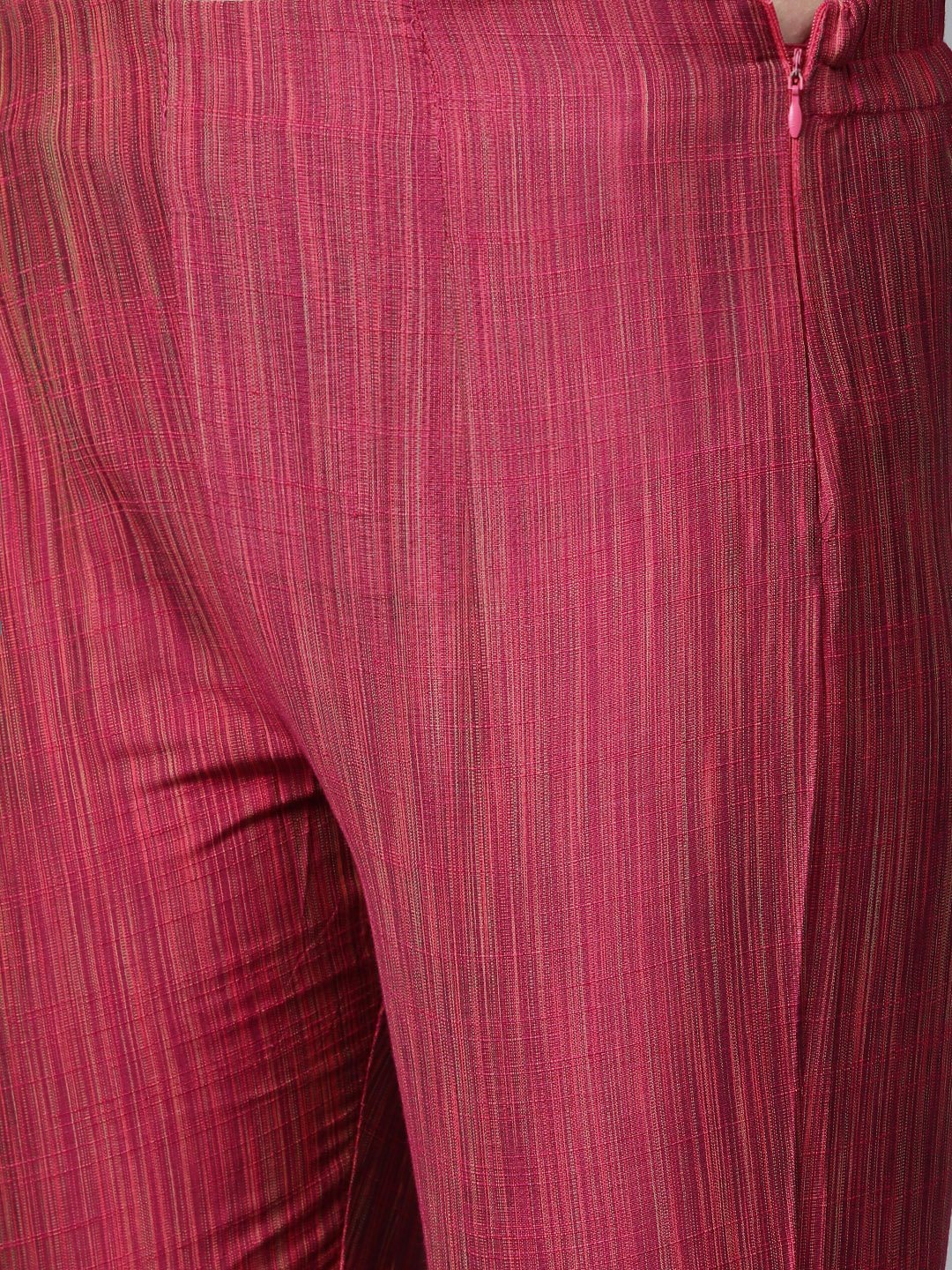 Jompers Women Pink & Beige Self-Striped Kurta with Trousers & Dupatta - Distacart