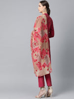 Thumbnail for Jompers Women Pink & Beige Self-Striped Kurta with Trousers & Dupatta - Distacart