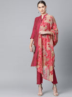 Thumbnail for Jompers Women Pink & Beige Self-Striped Kurta with Trousers & Dupatta - Distacart