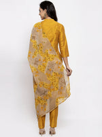 Thumbnail for Jompers Women Yellow Self-Striped Kurta with Trousers & Floral Gorgette Dupatta - Distacart