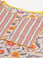 Thumbnail for Jompers Women Grey & Peach Floral Pure Cotton Kurta with Trousers & Dupatta - Distacart
