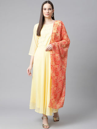Jompers Women Yellow Embroidered Regular Sequinned Kurta with Trousers & With Dupatta - Distacart