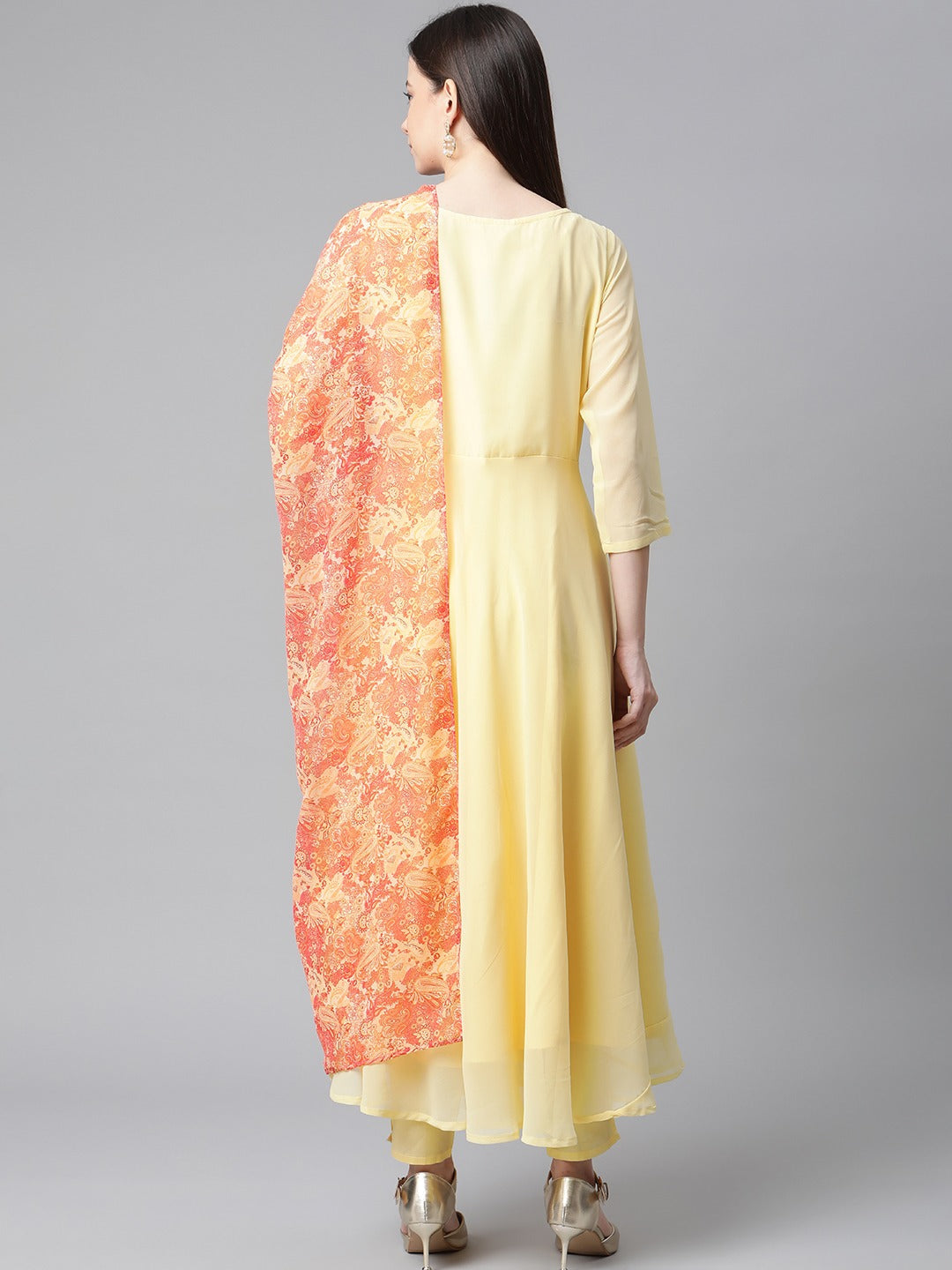 Jompers Women Yellow Embroidered Regular Sequinned Kurta with Trousers & With Dupatta - Distacart