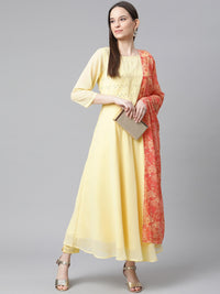 Thumbnail for Jompers Women Yellow Embroidered Regular Sequinned Kurta with Trousers & With Dupatta - Distacart