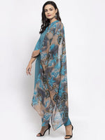 Thumbnail for Jompers Women Blue & Green Self-Striped Kurta with Trousers & Printed Georgette Dupatta - Distacart