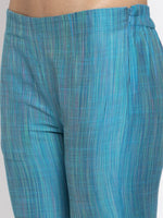 Thumbnail for Jompers Women Blue & Green Self-Striped Kurta with Trousers & Printed Georgette Dupatta - Distacart