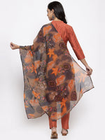 Thumbnail for Jompers Women Orange Self-Striped Kurta with Trousers & Georgette Dupatta - Distacart