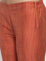 Thumbnail for Jompers Women Orange Self-Striped Kurta with Trousers & Georgette Dupatta - Distacart