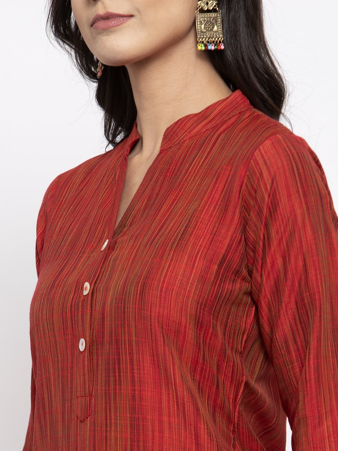 Jompers Women Red Self-Striped Kurta with Trousers & Georgette Dupatta - Distacart