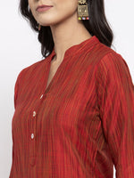 Thumbnail for Jompers Women Red Self-Striped Kurta with Trousers & Georgette Dupatta - Distacart