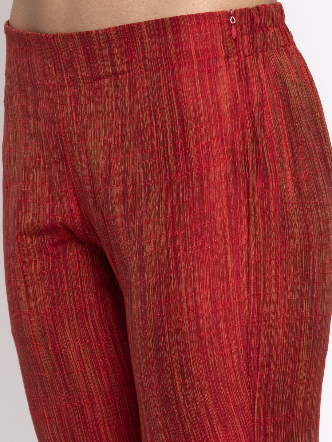 Jompers Women Red Self-Striped Kurta with Trousers & Georgette Dupatta - Distacart