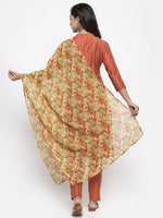 Thumbnail for Jompers Women Orange Self-Striped Kurta with Trousers & Floal Georgette Dupatta - Distacart