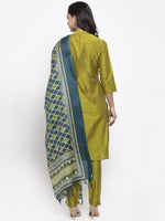 Thumbnail for Jompers Women Green Self-Striped Kurta with Trousers & Art Silk Dupatta - Distacart