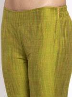 Thumbnail for Jompers Women Green Self-Striped Kurta with Trousers & Art Silk Dupatta - Distacart