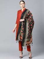 Thumbnail for Jompers Women Red & Black Self-Striped Kurta with Trousers & Dupatta - Distacart