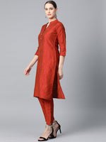Thumbnail for Jompers Women Red & Black Self-Striped Kurta with Trousers & Dupatta - Distacart