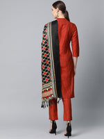 Thumbnail for Jompers Women Red & Black Self-Striped Kurta with Trousers & Dupatta - Distacart