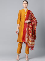 Thumbnail for Jompers Women Mustard & Red Self-Striped Kurta with Trousers & Dupatta - Distacart