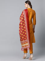 Thumbnail for Jompers Women Mustard & Red Self-Striped Kurta with Trousers & Dupatta - Distacart