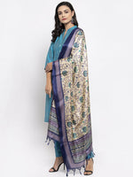 Thumbnail for Jompers Women Blue & Green Self-Striped Kurta with Trousers & Printed Dupatta - Distacart