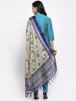 Thumbnail for Jompers Women Blue & Green Self-Striped Kurta with Trousers & Printed Dupatta - Distacart
