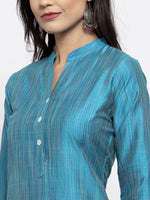 Thumbnail for Jompers Women Blue & Green Self-Striped Kurta with Trousers & Printed Dupatta - Distacart