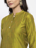 Thumbnail for Jompers Women Green Self-Striped Kurta with Trousers & Art Silk Dupatta - Distacart