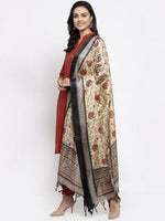 Thumbnail for Jompers Women Red Self-Striped Kurta with Trousers & Art Silk Dupatta - Distacart