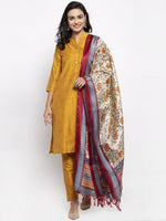 Thumbnail for Jompers Women Yellow Self-Striped Kurta with Trousers & Art Silk Dupatta - Distacart