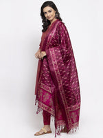 Thumbnail for Jompers Women Pink Self-Striped Kurta with Trousers & Art Silk Printed Dupatta - Distacart